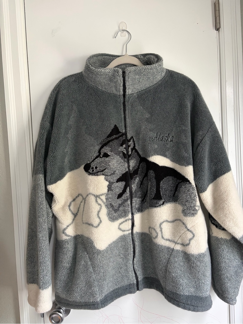 Women's Gray & Cream Teddy Jacket with Husky Graphic